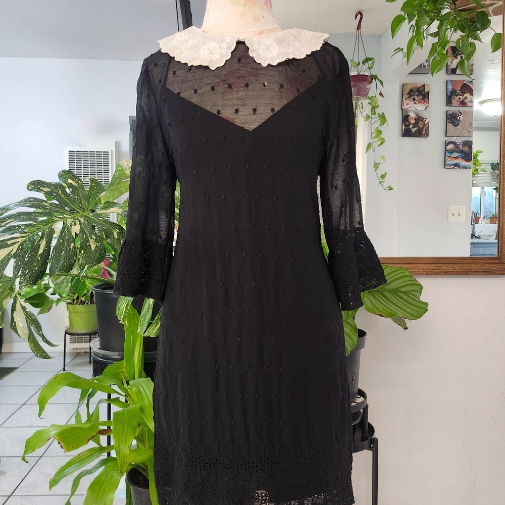 Zara Black Dress with White Lace Collar